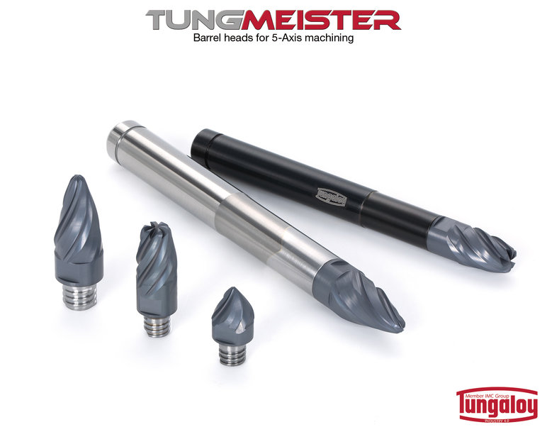 Tungaloy’s TungMeister Series Introduces Exchangeable “Barrel” Milling Heads for 5-Axis Machine Applications